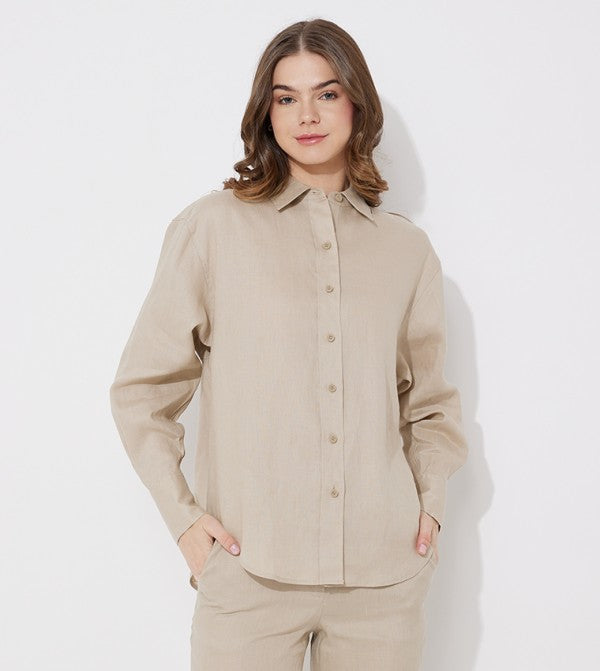 LeGer Women's Beige Long-Sleeve Buttoned Shirt | LeGer in Lebanon