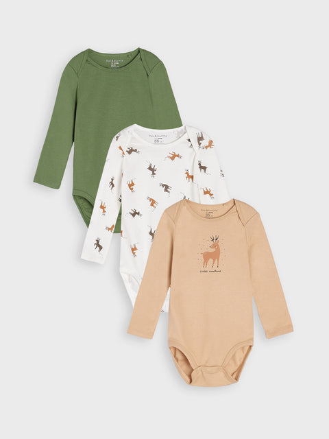 Sinsay Baby Boy's Multicolor Woodland Deer Bodysuit 3-Pack | Sinsay in Lebanon