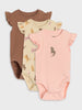 AYA Sinsay BABY GIRL BEIGE-PINK-BROWN 3 PACK BODYSUITS