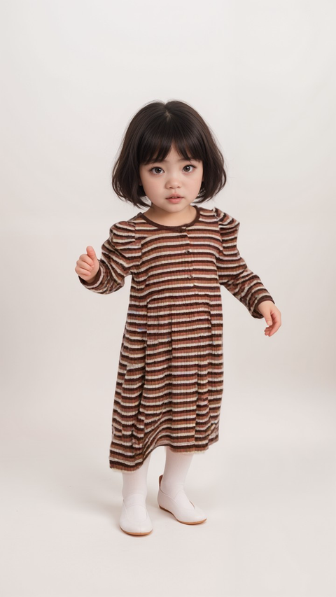 POMPdeLUX Baby Girl's Striped Brown Dusty Rose Long-Sleeve Dress | POMPdeLUX in Lebanon