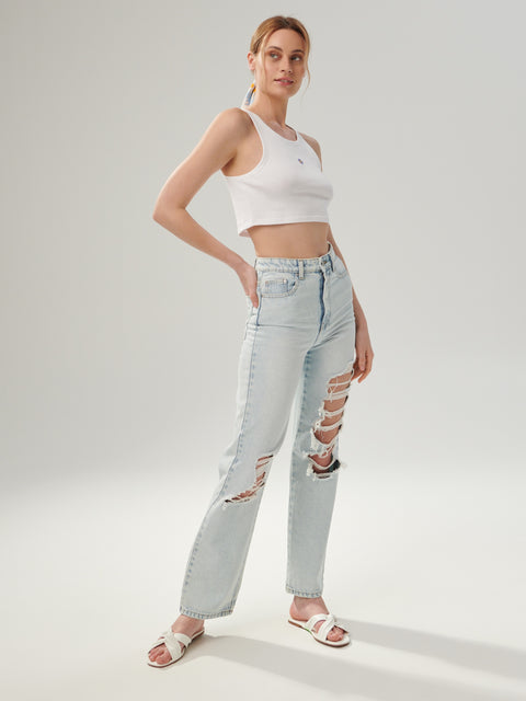 Sinsay Women's White Crop Top With Embroidery Detail | Sinsay In Lebanon