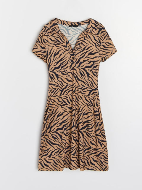 Sinsay Women's Tan & Black Animal Print Knitted Mini Dress | Sinsay In Lebanon