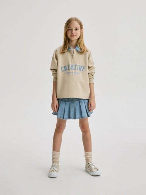 Reserved Girl's Beige & Blue 1/4 Zip Sweatshirt | Reserved In Lebanon