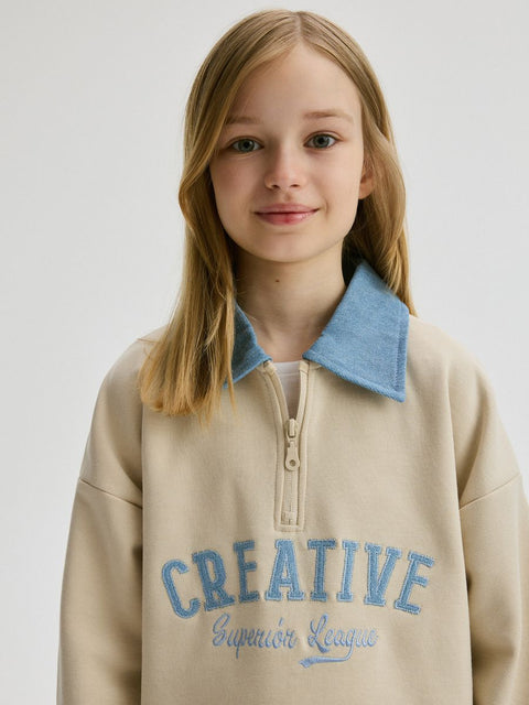 Reserved Girl's Beige & Blue 1/4 Zip Sweatshirt | Reserved In Lebanon