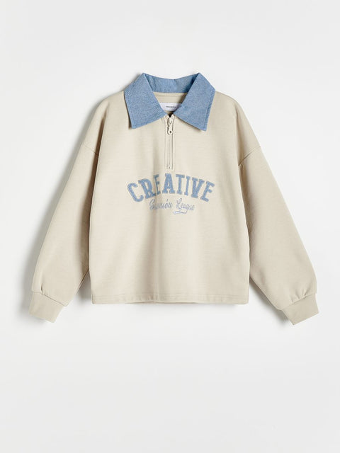 Reserved Girl's Beige & Blue 1/4 Zip Sweatshirt | Reserved In Lebanon