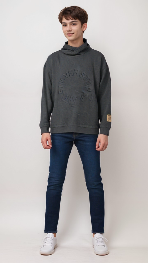 POMPdeLUX Boy's Grey Long Sleeve Sweatshirt | POMPdeLUX in Lebanon