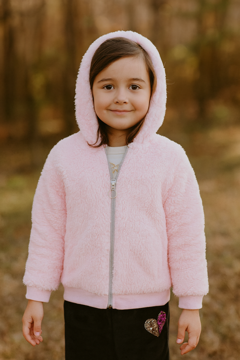 ID Ideology Girl's Pink Solid Faux Sherpa Hooded Jacket | ID Ideology In Lebanon