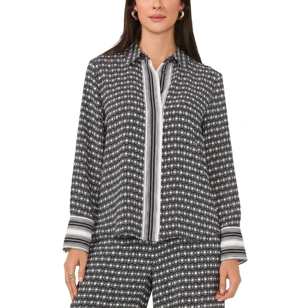 Vince Camuto Women's Black & White Long-Sleeve Shirt