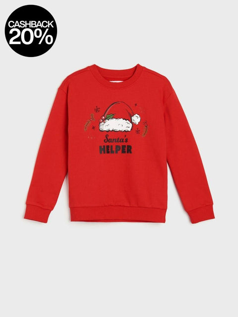 Sinsay Boy's Red Christmas Printed Long Sleeve Crew Neck Sweatshirt |Sinsay In Lebanon
