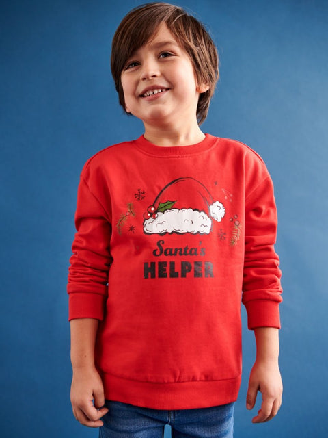 Sinsay Boy's Red Christmas Printed Long Sleeve Crew Neck Sweatshirt |Sinsay In Lebanon