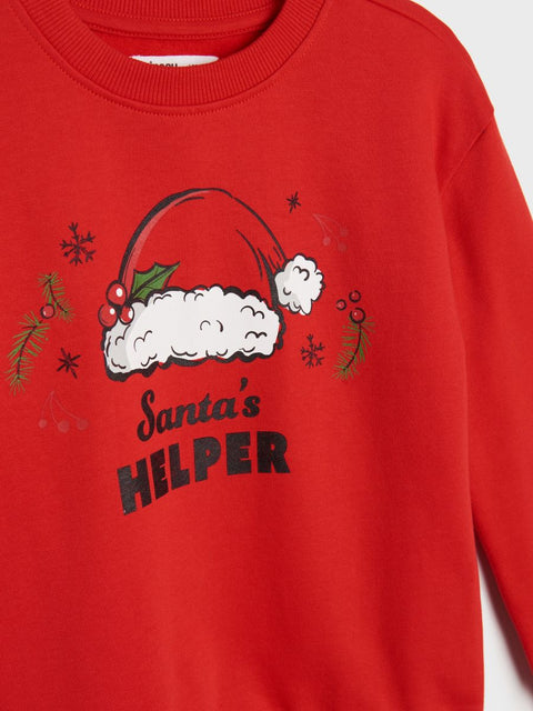 Sinsay Boy's Red Christmas Printed Long Sleeve Crew Neck Sweatshirt |Sinsay In Lebanon