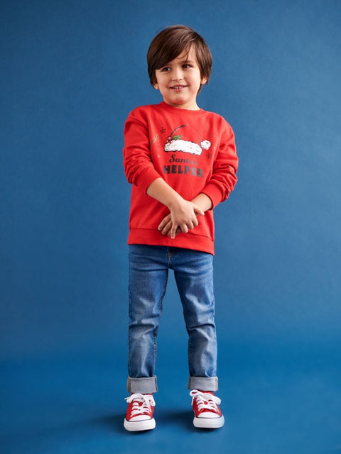 Sinsay Boy's Red Christmas Printed Long Sleeve Crew Neck Sweatshirt |Sinsay In Lebanon