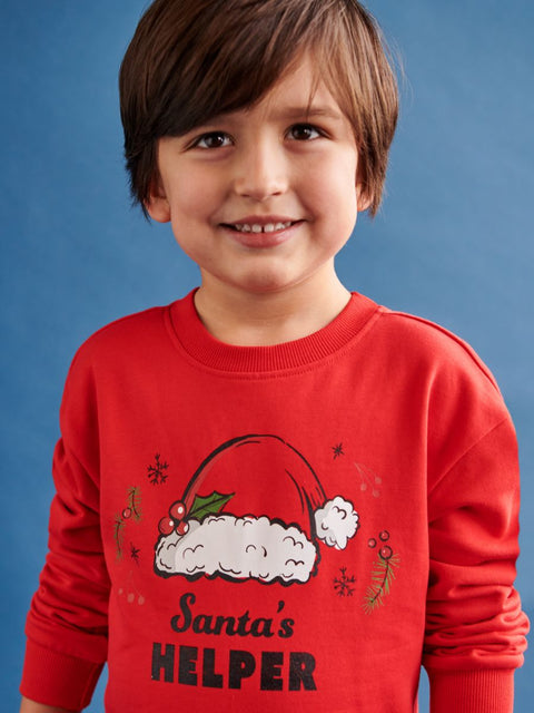 Sinsay Boy's Red Christmas Printed Long Sleeve Crew Neck Sweatshirt |Sinsay In Lebanon
