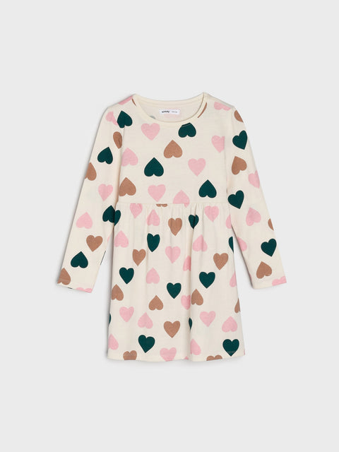 Sinsay Girl's Off White Gathered Dress With Heart Print | Sinsay In Lebanon