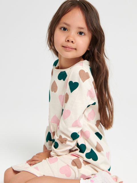 Sinsay Girl's Off White Gathered Dress With Heart Print | Sinsay In Lebanon