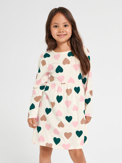 Sinsay Girl's Off White Gathered Dress With Heart Print | Sinsay In Lebanon