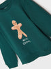 Green sweatshirt with a gingerbread man design and 'Mini Cooks' text on a white background