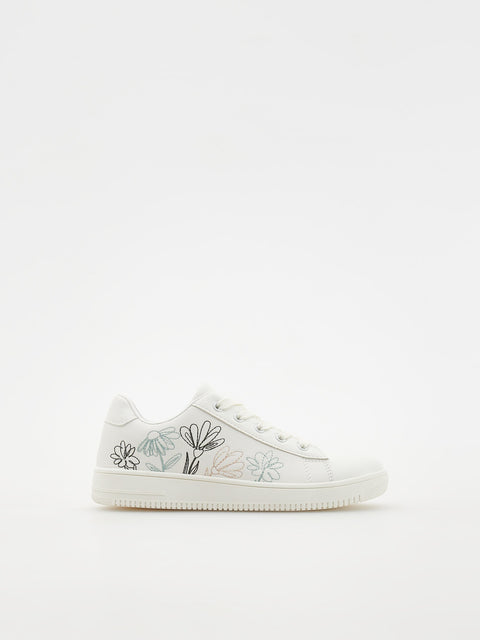 Reserved Girl's White Sneakers With Floral Embroidery | Reserved In Lebanon