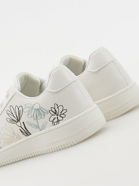 Reserved Girl's White Sneakers With Floral Embroidery | Reserved In Lebanon