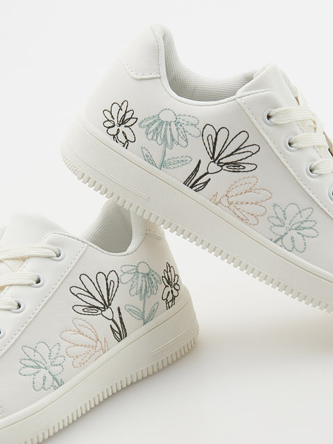 Reserved Girl's White Sneakers With Floral Embroidery | Reserved In Lebanon