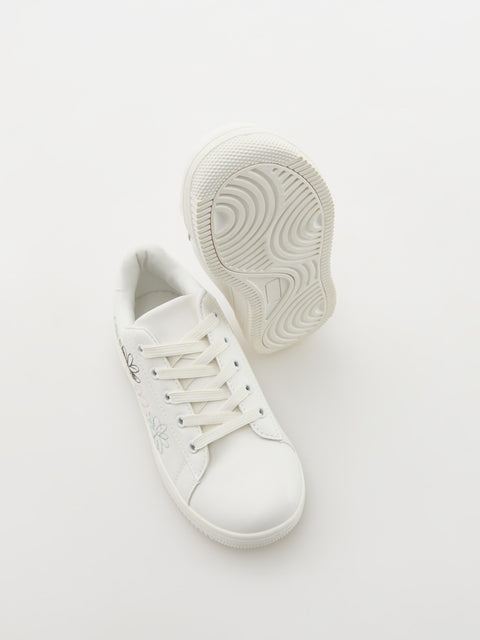 Reserved Girl's White Sneakers With Floral Embroidery | Reserved In Lebanon