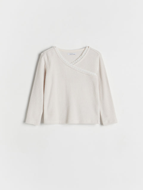 Reserved Baby Girl's Light Beige V-Neck Lace-trim Long Sleeve Blouse | Reserved In Lebanon