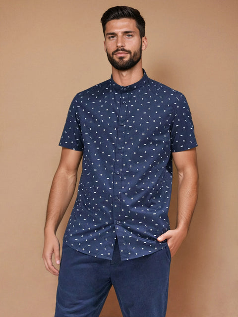 Sinsay Men's Navy with a stand-up collar Shirts   | Sinsay in Lebanon