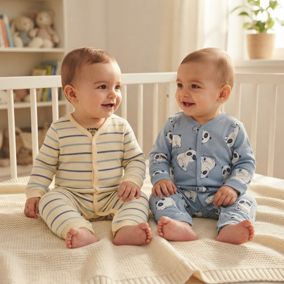 Sinsay Baby Boy's Off-White Striped & Blue Printed Pack Of 2 Overalls