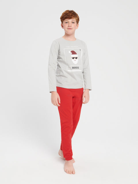 Sinsay Boy's Gray & Red Santa Print Christmas Cotton Pajama Set | Sinsay In Lebanon