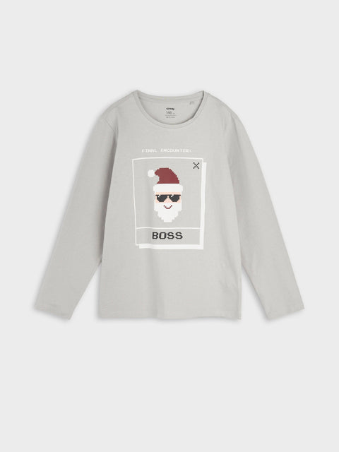 Sinsay Boy's Gray & Red Santa Print Christmas Cotton Pajama Set | Sinsay In Lebanon