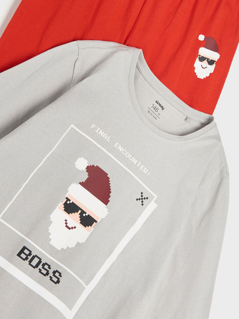 Sinsay Boy's Gray & Red Santa Print Christmas Cotton Pajama Set | Sinsay In Lebanon