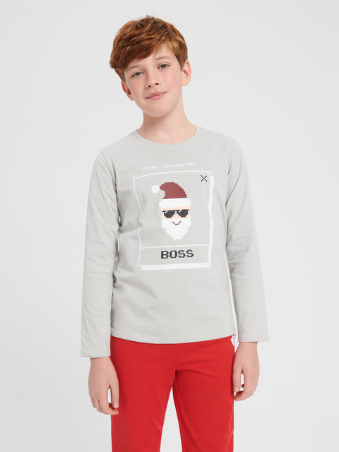 Sinsay Boy's Gray & Red Santa Print Christmas Cotton Pajama Set | Sinsay In Lebanon
