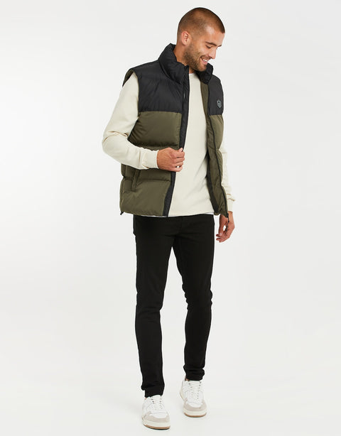 Threadbare Men's Black & Olive Lethame Vest |Threadbare In Lebanon