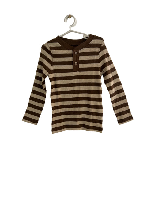 POMPdeLUX Boy's Stripped Brown & Beige Henley Neck Blouse | POMPdeLUX In Lebanon