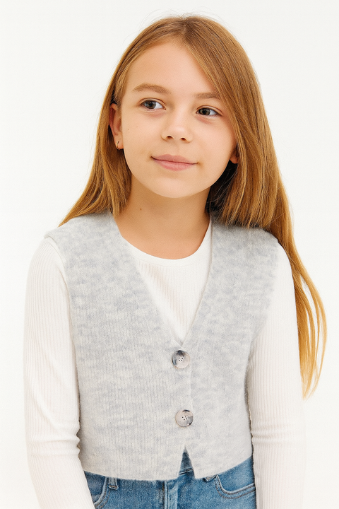 Reserved Girl's Light Grey Knitted Vest | Reserved In Lebanon