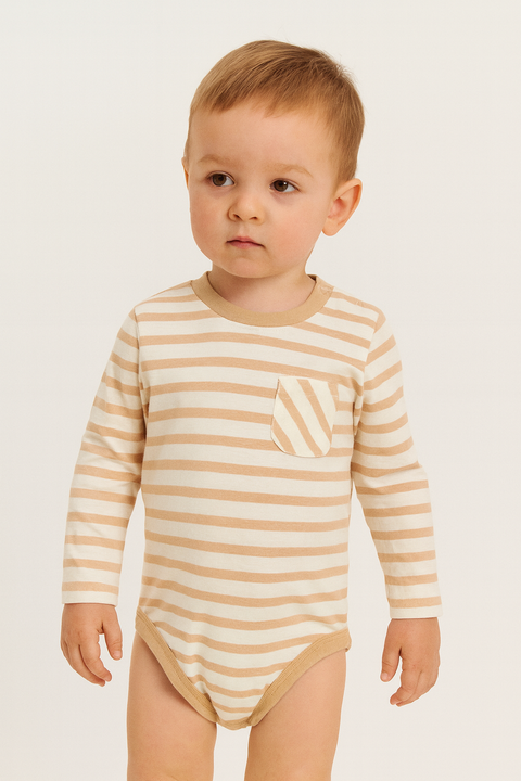 Reserved Baby Boy's White & Tan Striped Bodysuit | Reserved In Lebanon