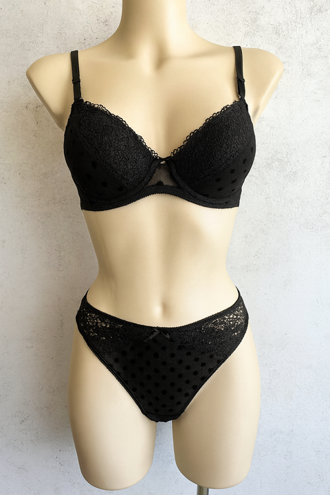 Demar Women's Black Dotted Lace Underwear Set | Demar In Lebanon