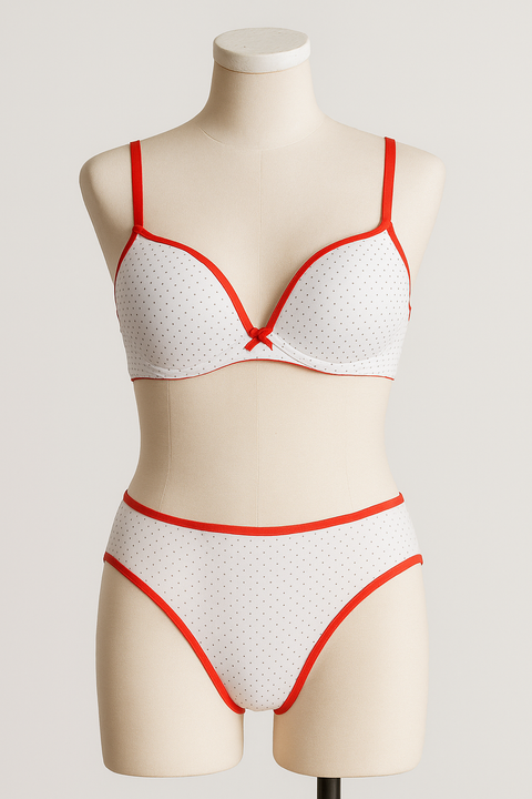 Demar Women's White & Red Dotted Printed Lingerie Set | Demar In Lebanon