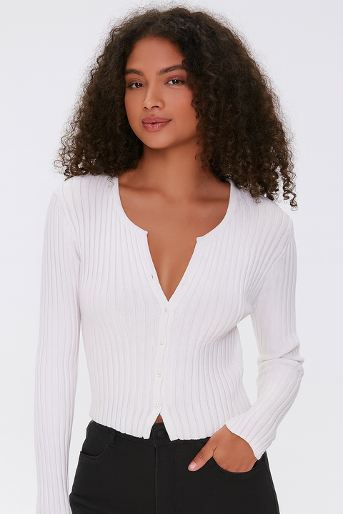Forever 21 Women's White Bottom Up Long Sleeve Blouse | Forever 21 In Lebanon