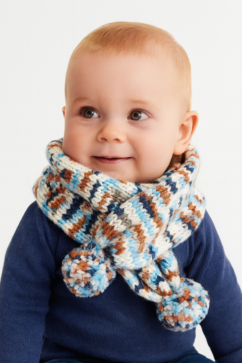Reserved Baby Boy's Multicolor Scarf With Pom Poms | Reserved In Lebanon
