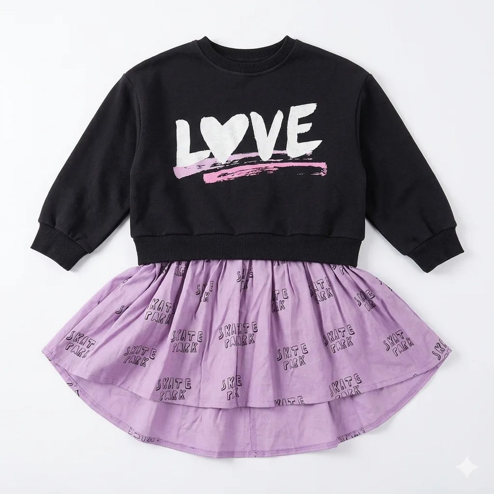 Zara Girl's Dark Grey & Purple Graphic Long Sleeves Dress | Zara in Lebanon