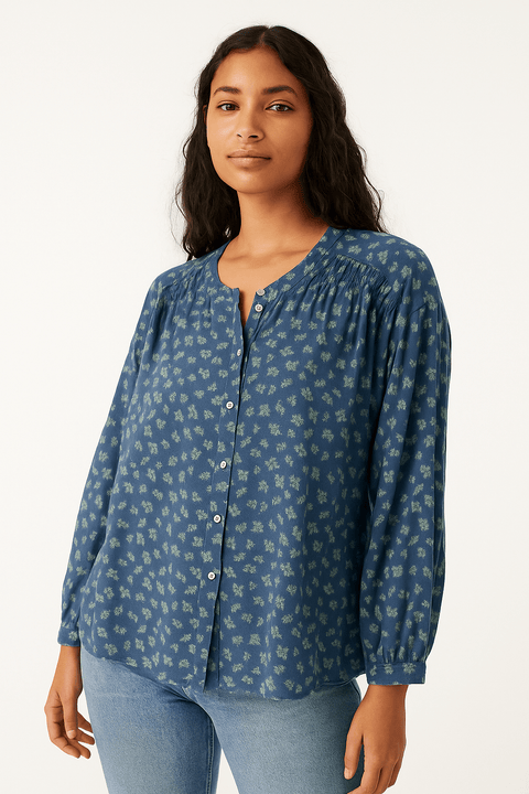 Lucky Brand Women's Navy Floral Printed Detail Blouse| Lucky Brand In Lebanon