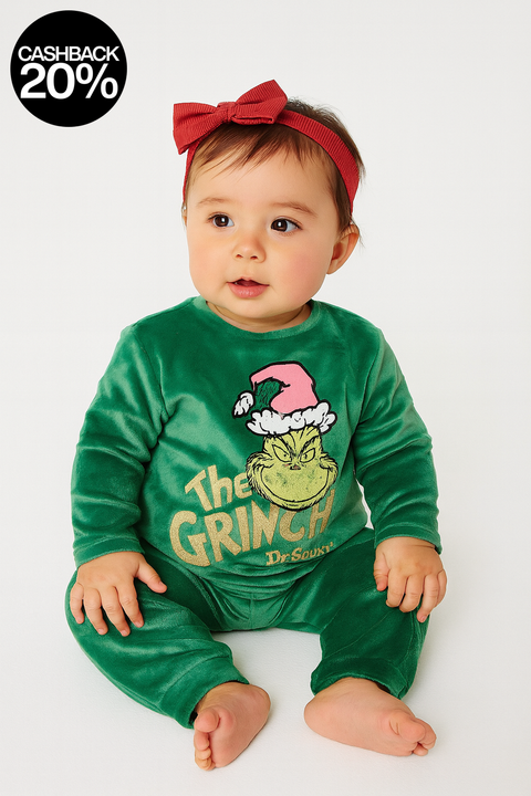 Reserved Baby Girl's Dark Green Grinch Christmas Pajama Set | Reserved In Lebanon