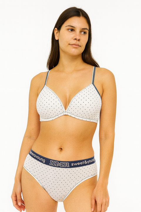 Demar Women's White Cotton With Polka Dots 2 Piece Lingerie Set | Demar In Lebanon