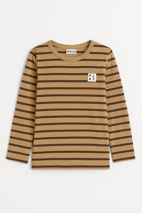 POMPdeLUX Girl's Beige/Brown Villads Long Sleeve Blouse| POMPdeLUX in Lebanon