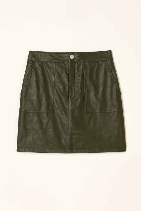 LeGer Women's Olive Green Leather Skirt | LeGer In Lebanon