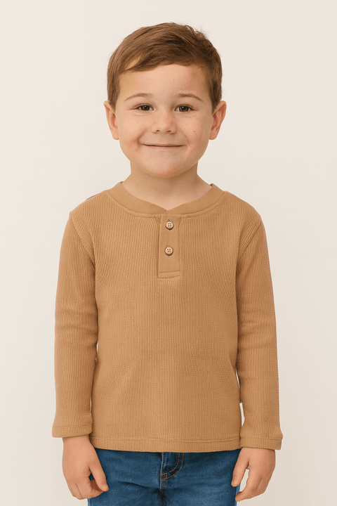 POMPdeLUX Boy's Tan Houston Lt Long-Sleeve Blouse |POMPdeLUX in Lebanon
