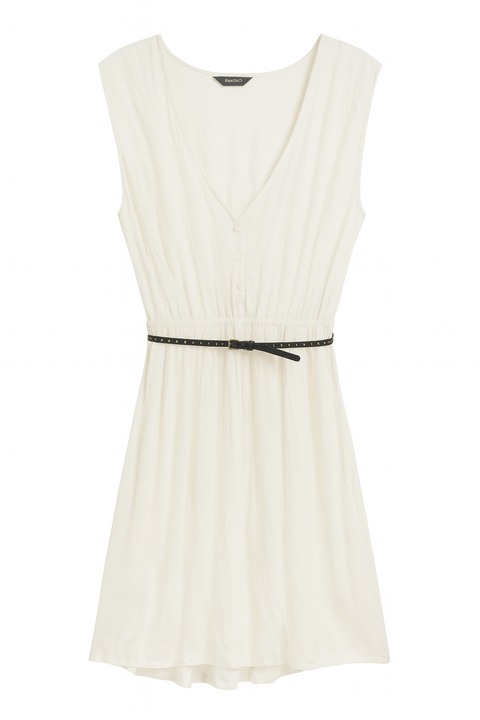 Mango Women's White Sleeveless Belted Dress| Mango in Lebanon