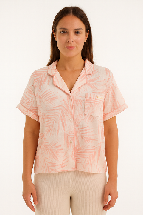 BCBGMAXAZRIA Women's Pink Short-Sleeve Pajama Shirt | BCBGMAXAZRIA In Lebanon
