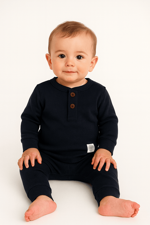 POMPdeLUX Baby Boy's Plain Navy Cotton Set | POMPdeLUX In Lebanon